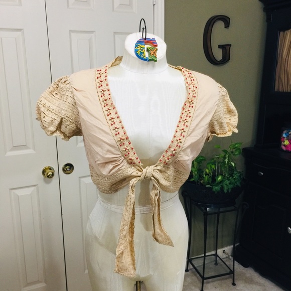 Tops - NO BRAND Bolero/Crop Top Tan with Beading Size S